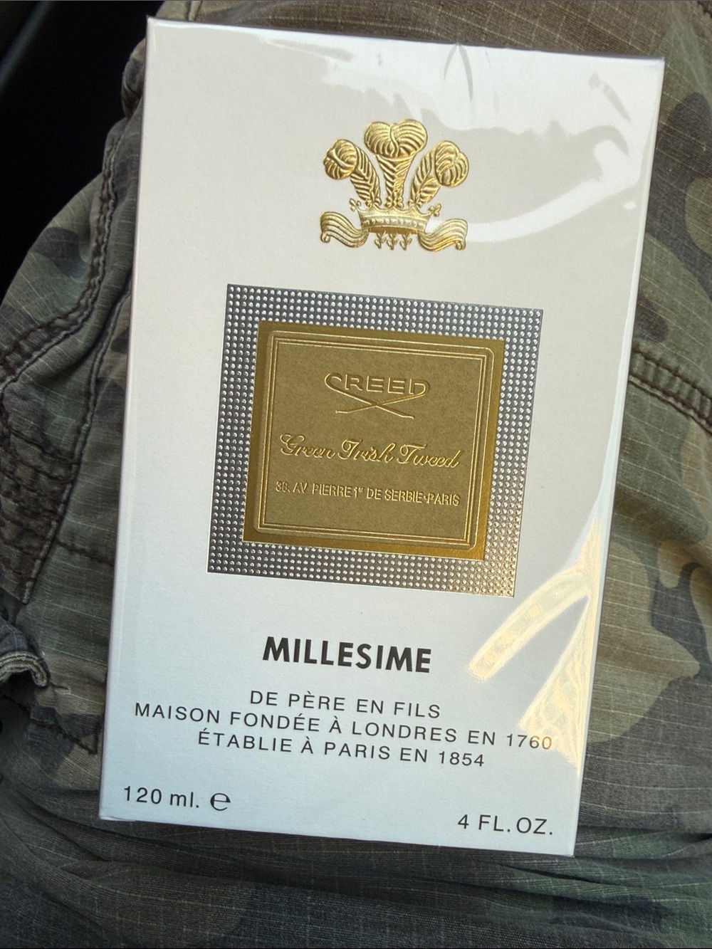 Creed Millesime Green Irish Tweed - White & Gold Packaging